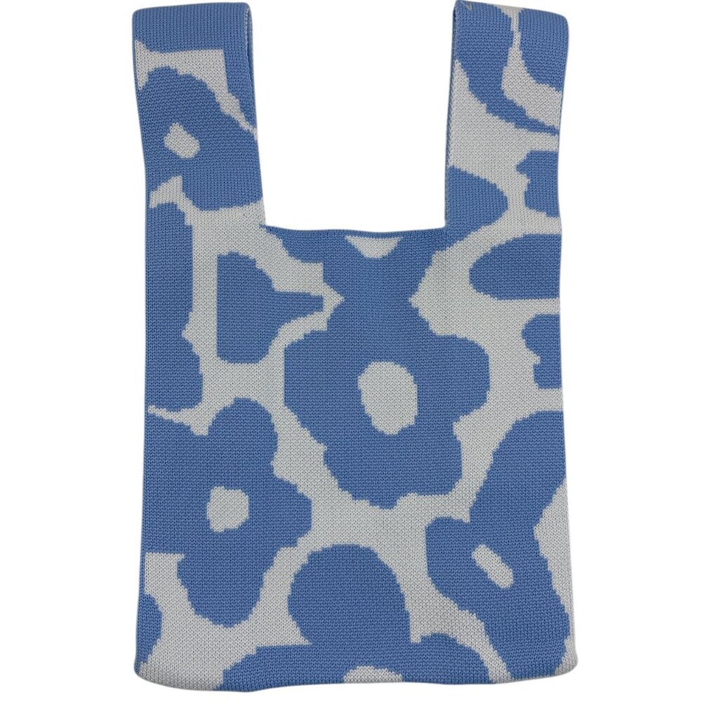 Wrist Tote Bag - 100% Polyester- Baby Blue/ White Daisies - NWT